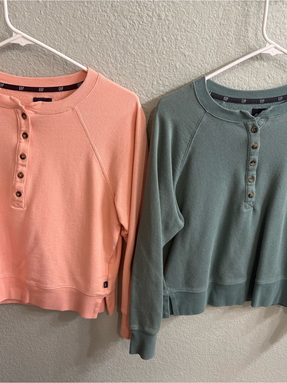 GAP Women’s Henley Sweaters in Peach and Sage Green